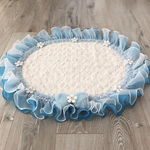 オフホワイトスクロールファ〜カフェマット✨犬用　楕円形（62×52ｾﾝﾁ程）
