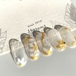 再販　Jurtom1 315 ネイルチップ/ ミラーゴールドフラワー　ホワイトネイル/ 成人式/ブライダル/ 白いネイル/ゴールドネイル