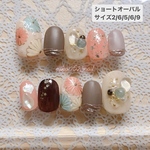 振袖ネイル/お花/水色/ブラウン/ピンク