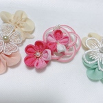 つまみ細工のヘアクリップ  桃