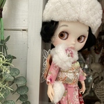 １点物☆ブライス　アウトフィット☆着物☆桜柄☆ネオブライス☆1/6ドール着物☆ファーベレー帽☆お花冠☆ファー襟巻＆ポシェット付き