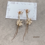 【サージカルステンレスピアス】【チタンピアス】2way ♡パール×フラワーピアス＊イヤリング【アレルギー対応】揺れる
