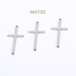 M4732  18個  ステンレス製 コネクターチャーム クロス 十字架 2カン付き 14×29mm 3X（6ヶ）