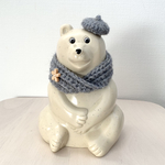 しろくま貯金箱　冬のお出掛けセット　＊ブルーのベレー帽&マフラー＊
