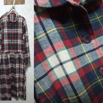 ♪ハンドメイド♪チェックロングネルワンピース赤 M～L相当
