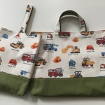レッスンバッグと上履き入れ(シューズバッグ)の2点セット 働く車(はたらくくるま)柄