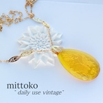 【トパーズ】バタフライと花のインタリオネックレス　ヴィンテージ