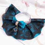 ラスト♡ロングロゼットケープ首輪✨ツイード柄ブラックレース♡ロイヤルブルーリボン♡ジルコニアチャーム♡