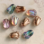 【12x8㍉ 12個】チューリップ＊metalic copper & clear aurora＊チェコビーズ＊AB＊オーロラ＊花＊フラワー＊蕾＊ブラウン＊茶