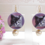 チェコガラスの猫♡ピアスとネックレスの２ウェイ仕様