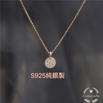 S925純銀製　繊細　CZダイヤ　ラウンドプレート　ネックレス　K14仕上げ　細身　silver925