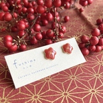 【１点もの】紅梅　＊陶器ピアス and イヤリング