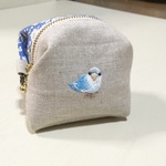 インコの刺繍のキャラメルポーチ☆オーダー品