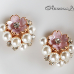 2個セット　パールとクリスタル　桜ピンク花のデコレーションパーツ　20*20ｍｍ