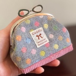  ＊リボン口金　がま口ポーチ＊ カラフルドット グレー  ピンク