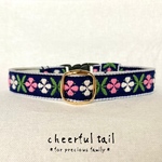 猫首輪＊幸運の花柄刺繍(ネイビー)