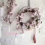 しだれ桜の春爛漫ピンクリース はんなり桃色ローズ30cm直径　長さ40cm 桜　ピンク　桜リース