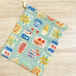 レトロなおやつパンの巾着（中）くすみグリーン　25×30サイズ　