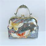 【再販】正絹袋帯バッグ Obi bag　2wayバッグ　絹　豪華刺繍　蝶　箔　唐織　リメイク 　がま口バッグ　