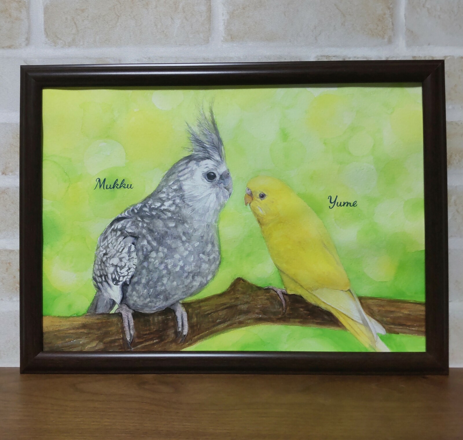 インコ 絵画 手描き 大型 額縁