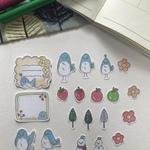 【水彩イラスト】青い小鳥のるりびたきさんフレークシール
