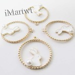 【A-0868】7PCS　ウサギ　パール　26×22mm　ホワイト　チャーム