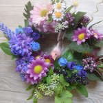 ◇745　🐥ピンクの小鳥とお花こんもりのリース💐（中）約18㎝