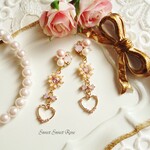 Bijou and Double Heart♡　イヤリング/ピアス/ビジュー/スワロフスキークリスタル/ハート/リボン/キラキラ/揺れる