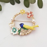 ブローチ　花と鳥　