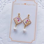フラワー♡スクエア＆パールピアス(イヤリング)