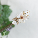 バロックパールのお花と松枝のかんざし　緑檀　木製　簪　檀木