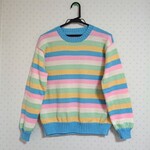 手作りウール100％　カラフルボーダーニット