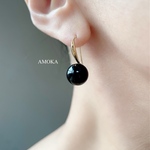 高品質 AAA  大きめブラックオニキスblackonyx designピアス