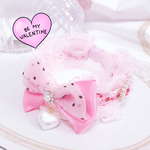 ラスト♡リボン首輪♥️ハートストロベリー柄🍓ピンク♡パールコットンチャーム♡