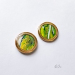 【SALE】フルイドアートピアス/イヤリング【イエロー×ネイビー】No.285