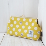 がま口ポーチ (フレンチブルドック×イエロー系）マチ付き 
