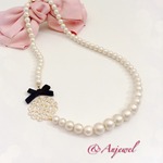 ♡リボン＆レース♡コットンパールネックレス