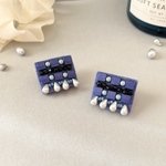ビーズ刺繍＊ブルー&シルバーsquareピアス