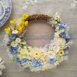 Jolie botanique＜Mimosa printemps＞＊受注制作＊ハーフムーンリース＊プリザーブドフラワー＊お花＊ギフト＊ミモザ＊結婚祝い＊新築祝い＊お誕生日祝い＊新年＊春
