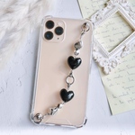125. キーリングハンガー　スマホケース　iPhoneケース　ストラップ　全機種　スマホチェーン　スマホリング　キーリング　キーリングチェーン　Androidケース　ブラック　シルバー　ハート　