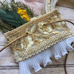 インド刺繍 リボン ポニーフック ラップリボン リボンラップ ゴールド×ホワイトレース