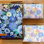 maru -jes様専用　A5サイズ24cm大型ネイビー×ブルー花柄 ラミネートがま口型手帳ケースA5サイズ収納可能