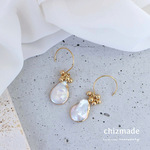 ピアス 淡水パール ロング フック ピアス |バロック パール シンプル 上品 | ナチュラル ホワイト