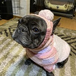 気まぐれパッチワーク　ポンポン帽子と長袖服セット　ピンク
