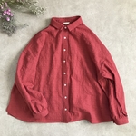 hiromi-ho100様ご注文品:綿100%サザンクロスワッシャー小さな襟のベーシックワイドブラウス(くすみレッド)