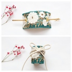 2wayタイプ　緑　グリーン　ゴールド　花柄　刺繍リボン　マジェステ　ヘアカフス　かんざし　髪飾り　リボンラップ　ラップポニー　インド刺繍