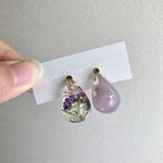 天使の涙 mimi flower 紫alyssum ( クリア マーブル ぷっくり ぽってり パープル いびつ フープ 雫 イヤリング ピアス )