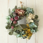 ピンクローズとミモザの春リース