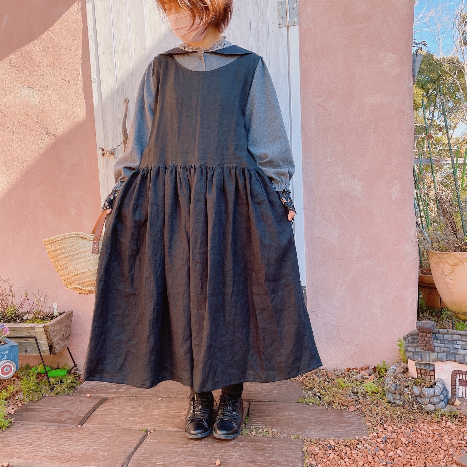 作家物（訳あり）リネンセーラー襟ワンピース 作家物（訳あり）リネンセーラー襟ワンピース - メルカリ