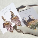 ［ピアス/イヤリング］pink　染め花しずく×コットンパール